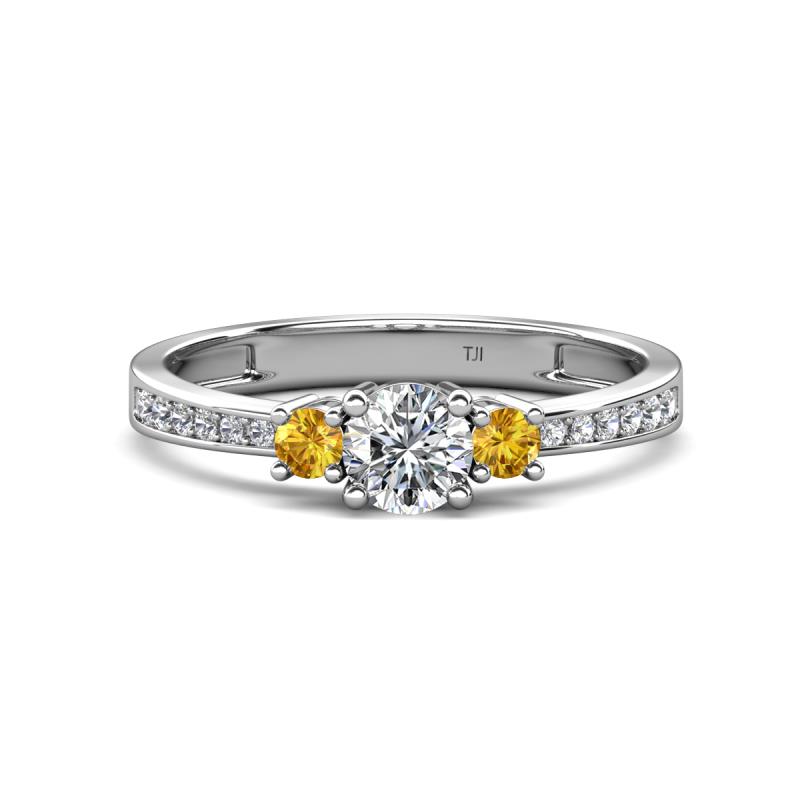 Aniyah 0.68 ctw (5.00 mm) Classic Three Stone Round Lab Grown Diamond and Citrine Engagement Ring 