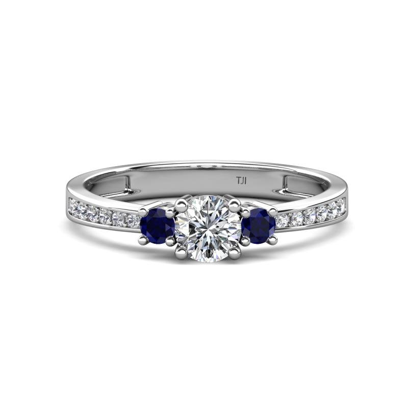 Aniyah 0.72 ctw (5.00 mm) Classic Three Stone Round Lab Grown Diamond and Blue Sapphire Engagement Ring 