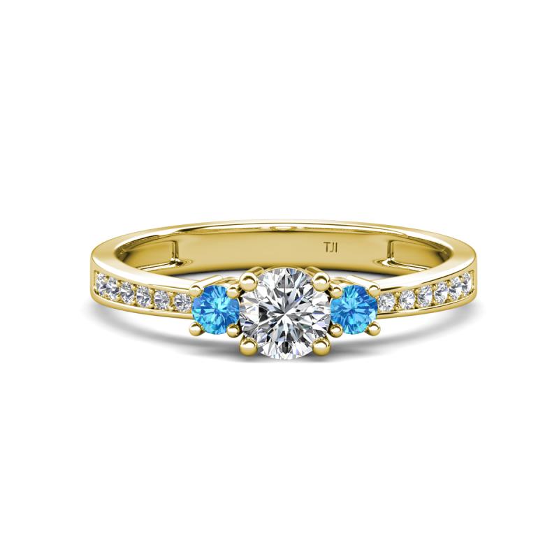 Aniyah 0.70 ctw (5.00 mm) Classic Three Stone Round Lab Grown Diamond and Blue Topaz Engagement Ring 