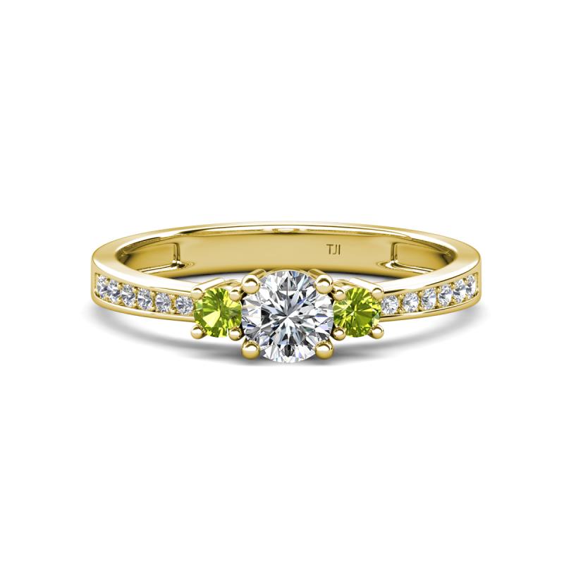 Aniyah 0.74 ctw (5.00 mm) Classic Three Stone Round Lab Grown Diamond and Peridot Engagement Ring 