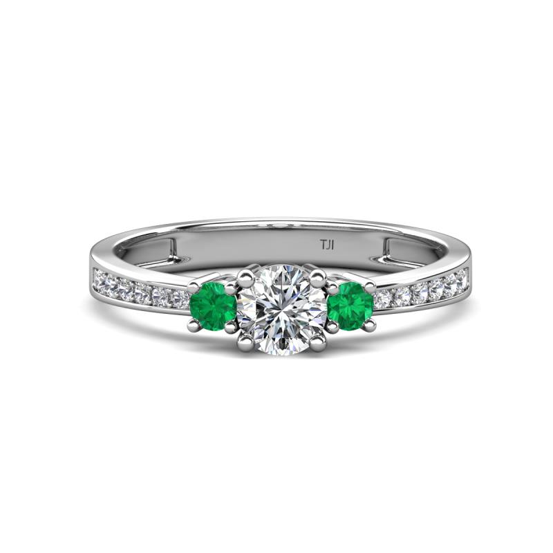 Aniyah 0.68 ctw (5.00 mm) Classic Three Stone Round Lab Grown Diamond and Emerald Engagement Ring 