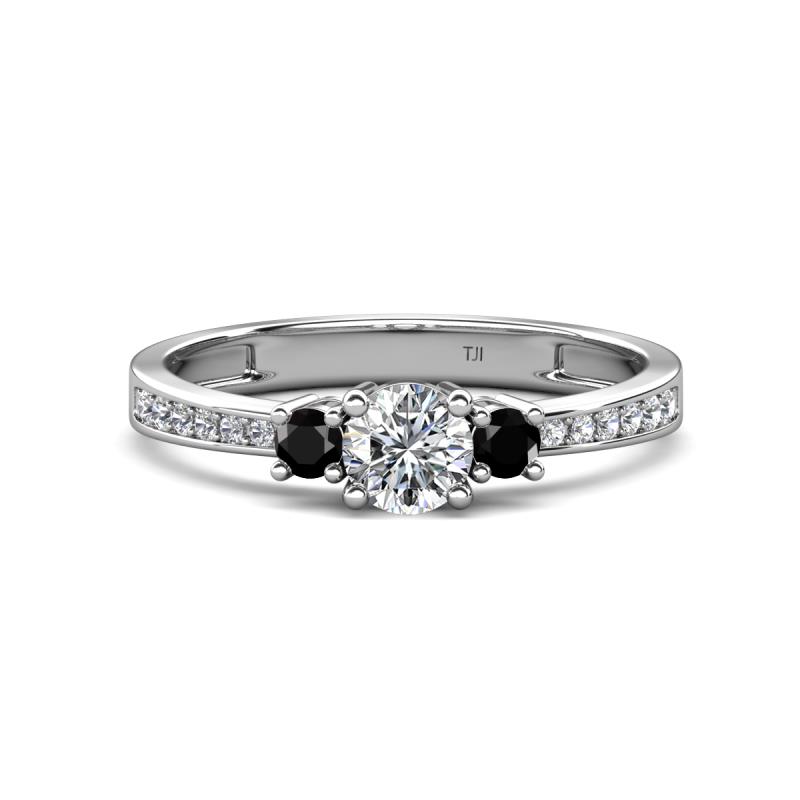 Aniyah 0.72 ctw (5.00 mm) Classic Three Stone Round Lab Grown Diamond and Black Diamond Engagement Ring 