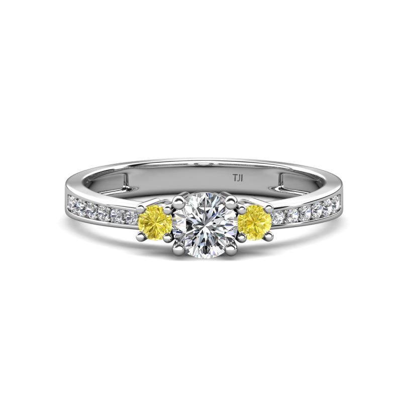 Aniyah 0.71 ctw (5.00 mm) Classic Three Stone Round Lab Grown Diamond and Yellow Diamond Engagement Ring 