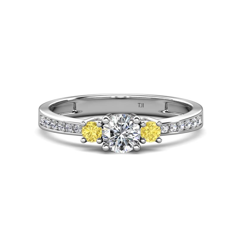 Aniyah 0.72 ctw (5.00 mm) Classic Three Stone Round Lab Grown Diamond and Yellow Sapphire Engagement Ring 