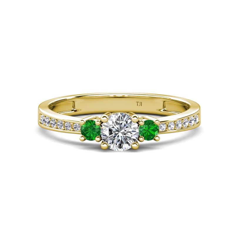 Aniyah 0.74 ctw (5.00 mm) Classic Three Stone Round Lab Grown Diamond and Green Garnet Engagement Ring 