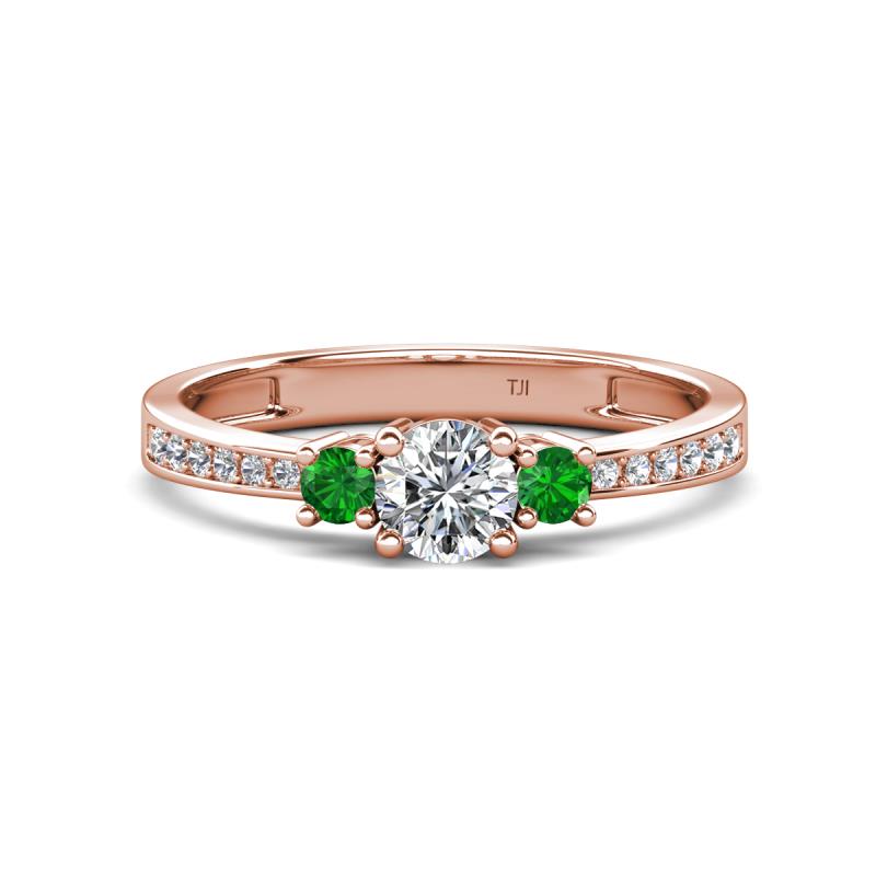 Aniyah 0.74 ctw (5.00 mm) Classic Three Stone Round Lab Grown Diamond and Green Garnet Engagement Ring 