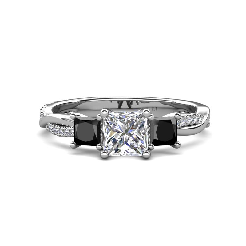 Michele 1.80 ctw (5.50 mm) 3 Stone Princess Cut Natural Diamond and Black Diamond Twisted Vine Engagement Ring 