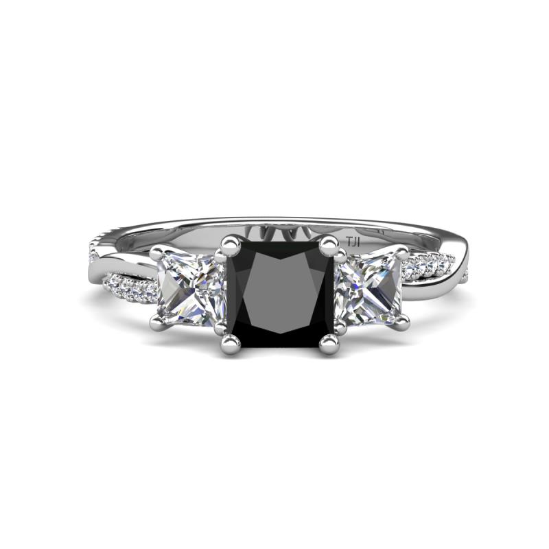 Michele 2.36 ctw (6.50 mm) 3 Stone Princess Cut Black Diamond and Lab Grown Diamond Twisted Vine Engagement Ring 