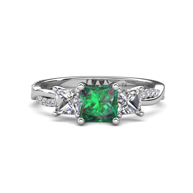Michele 2.46 ctw (6.50 mm) 3 Stone Princess Cut Created Alexandrite and Natural Diamond Twisted Vine Engagement Ring 
