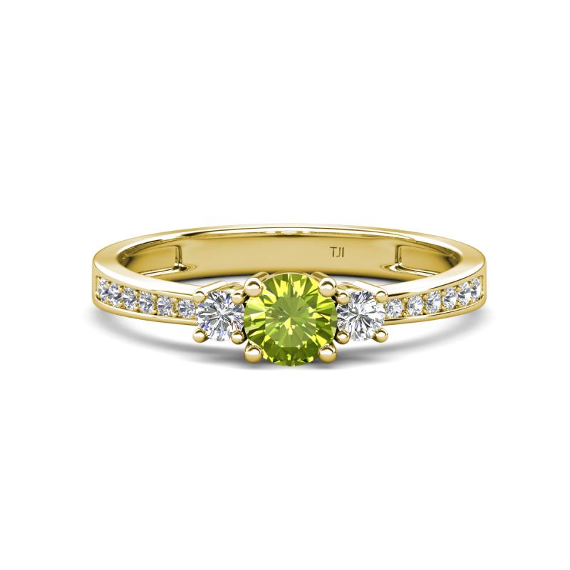 Aniyah 0.71 ctw (5.00 mm) Classic Three Stone Round Peridot and Natural Diamond Engagement Ring 