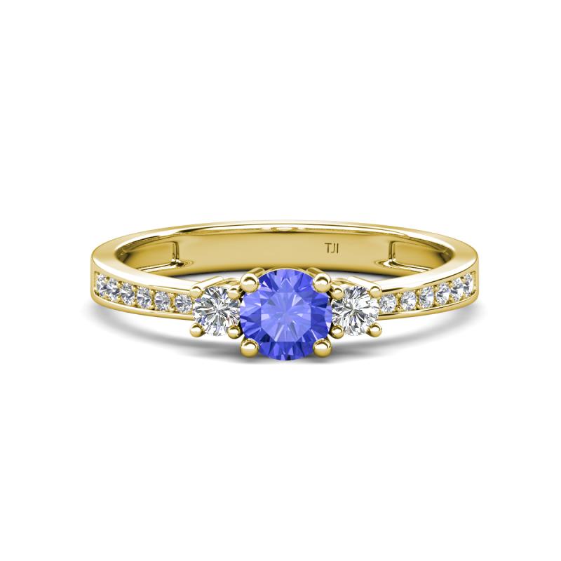 Aniyah 0.68 ctw (5.00 mm) Classic Three Stone Round Tanzanite and Natural Diamond Engagement Ring 