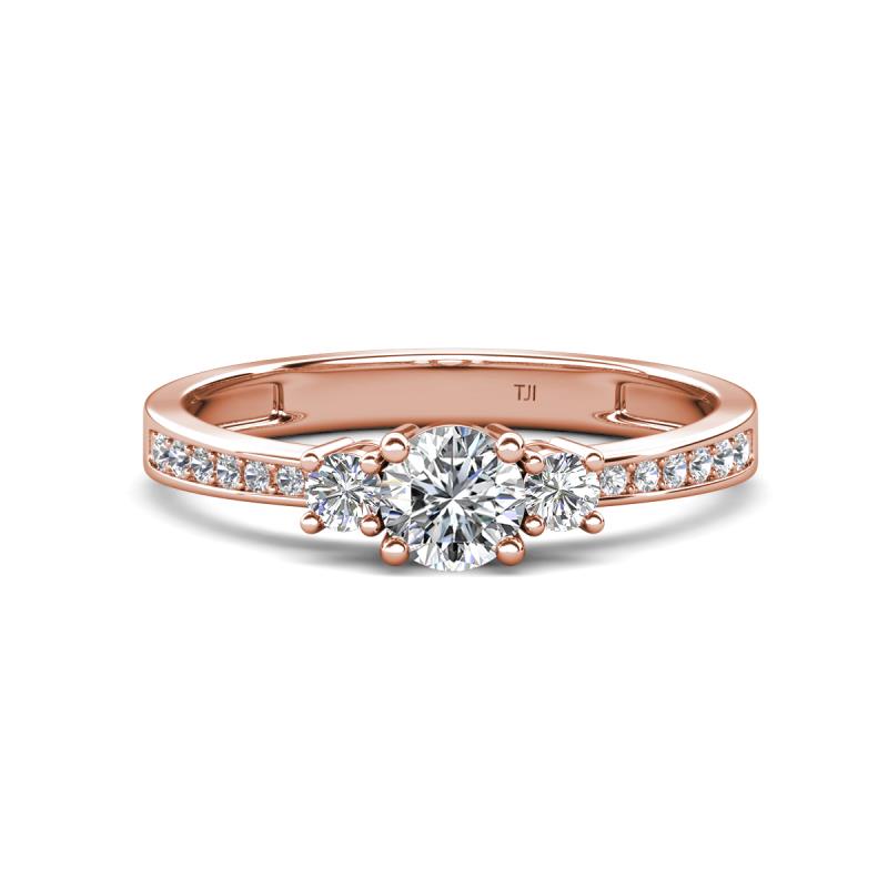 Aniyah 0.66 ctw (5.00 mm) Classic Three Stone Round Moissanite and Natural Diamond Engagement Ring 