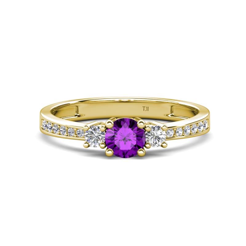 Aniyah 0.61 ctw (5.00 mm) Classic Three Stone Round Amethyst and Lab Grown Diamond Engagement Ring 