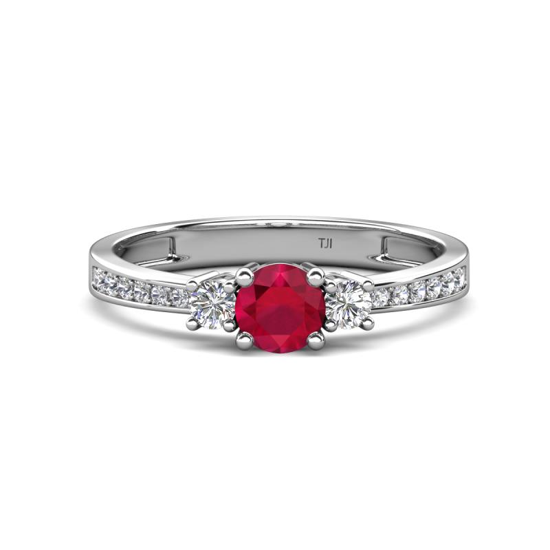 Aniyah 0.76 ctw (5.00 mm) Classic Three Stone Round Ruby and Lab Grown Diamond Engagement Ring 