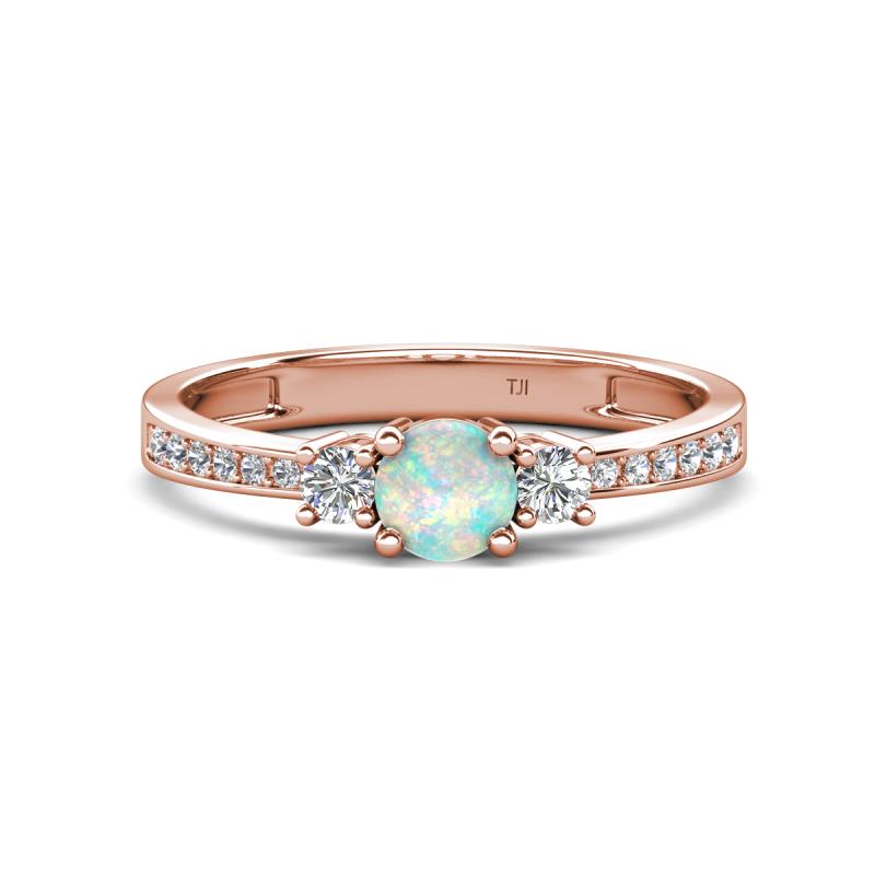 Aniyah 0.56 ctw (5.00 mm) Classic Three Stone Round Opal and Lab Grown Diamond Engagement Ring 