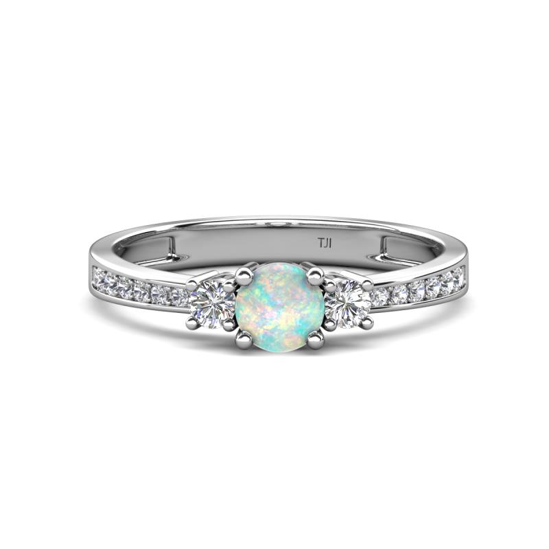 Aniyah 0.56 ctw (5.00 mm) Classic Three Stone Round Opal and Lab Grown Diamond Engagement Ring 