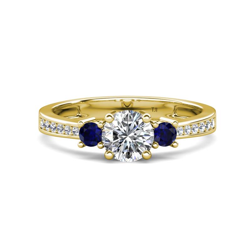Aniyah 1.36 ctw GIA Certified Classic Three Stone Round Natural Diamond (SI/H) and Blue Sapphire Engagement Ring 