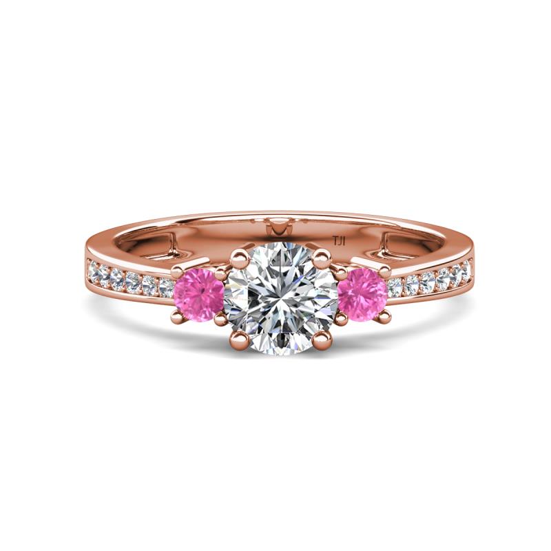 Aniyah 1.48 ctw GIA Certified Classic Three Stone Round Natural Diamond (SI/H) and Pink Sapphire Engagement Ring 