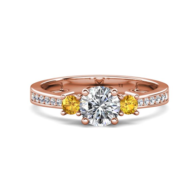 Aniyah 1.30 ctw GIA Certified Classic Three Stone Round Natural Diamond (SI/H) and Citrine Engagement Ring 