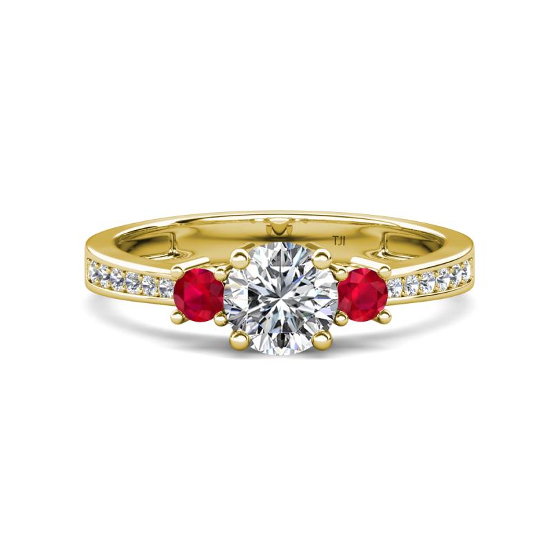 Aniyah 1.34 ctw GIA Certified Classic Three Stone Round Natural Diamond (SI/H) and Ruby Engagement Ring 