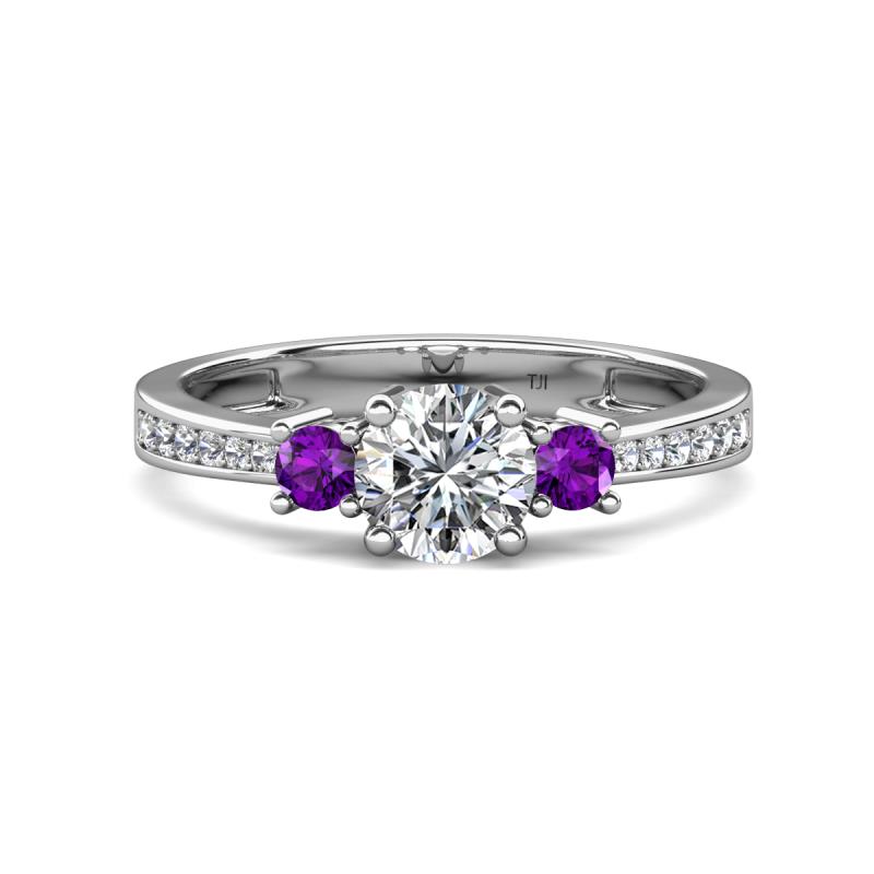 Aniyah 1.30 ctw GIA Certified Classic Three Stone Round Natural Diamond (SI/G) and Amethyst Engagement Ring 