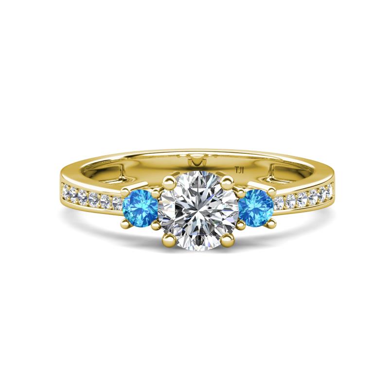 Aniyah 1.32 ctw GIA Certified Classic Three Stone Round Natural Diamond (SI/G) and Blue Topaz Engagement Ring 
