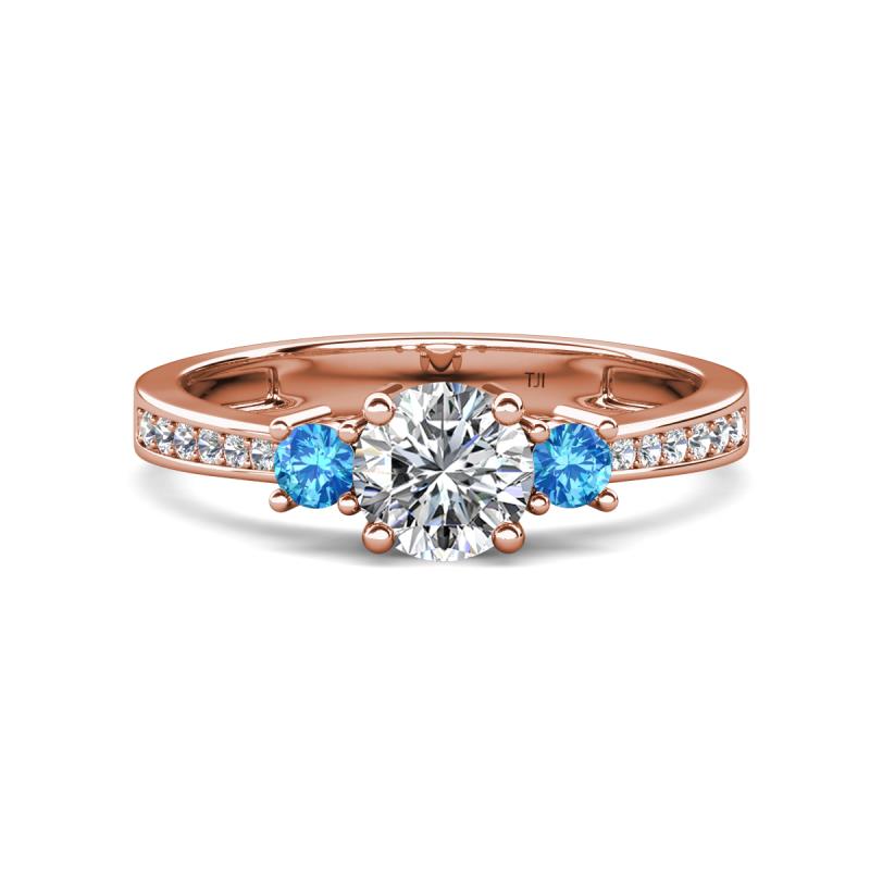 Aniyah 1.32 ctw GIA Certified Classic Three Stone Round Natural Diamond (SI/G) and Blue Topaz Engagement Ring 