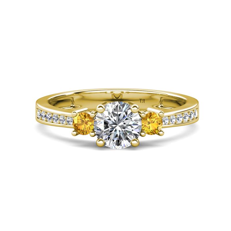 Aniyah 1.30 ctw GIA Certified Classic Three Stone Round Natural Diamond (SI/G) and Citrine Engagement Ring 