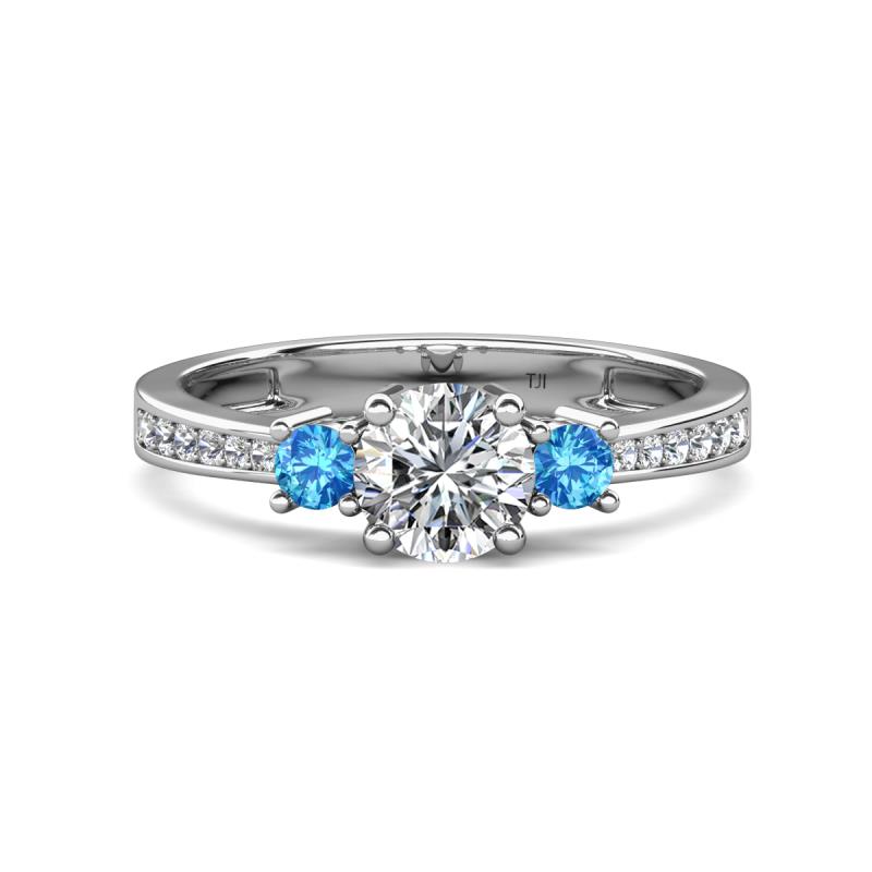 Aniyah 1.32 ctw GIA Certified Classic Three Stone Round Natural Diamond (SI/G) and Blue Topaz Engagement Ring 