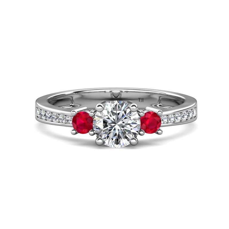 Aniyah 1.34 ctw GIA Certified Classic Three Stone Round Natural Diamond (SI/G) and Ruby Engagement Ring 