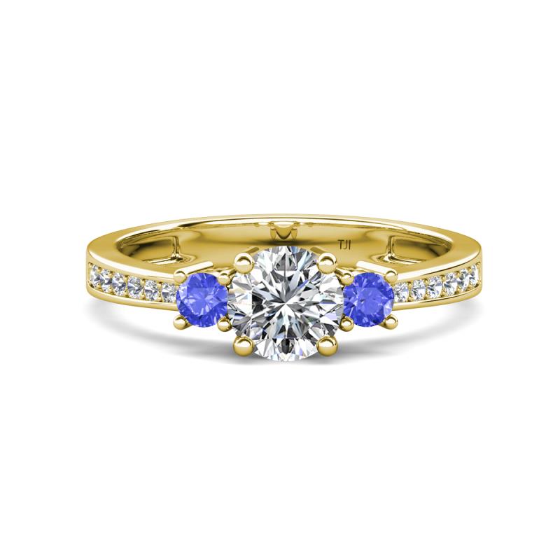 Aniyah 1.32 ctw GIA Certified Classic Three Stone Round Natural Diamond (SI/H) and Tanzanite Engagement Ring 