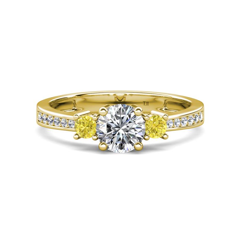 Aniyah 1.34 ctw GIA Certified Classic Three Stone Round Natural Diamond (SI/H) and Yellow Diamond Engagement Ring 
