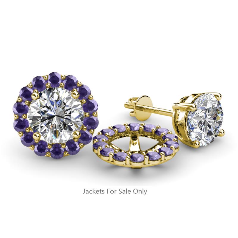 TriJewels Iolite Halo Jackets for Princess Stud Earrings 0.72 ct tw in 14K Gold 