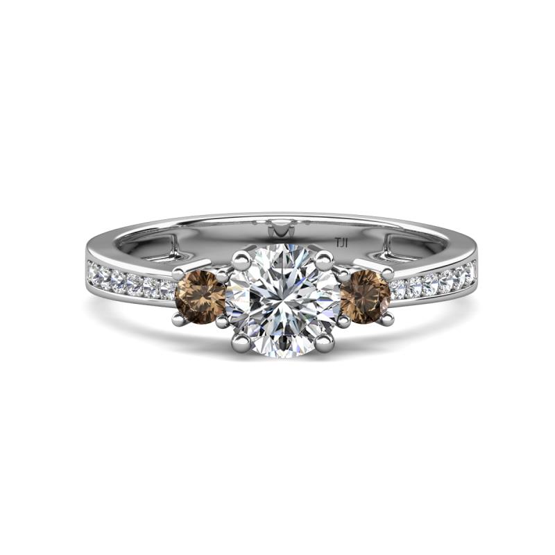Aniyah 1.34 ctw GIA Certified Classic Three Stone Round Natural Diamond (SI/H) and Smoky Quartz Engagement Ring 
