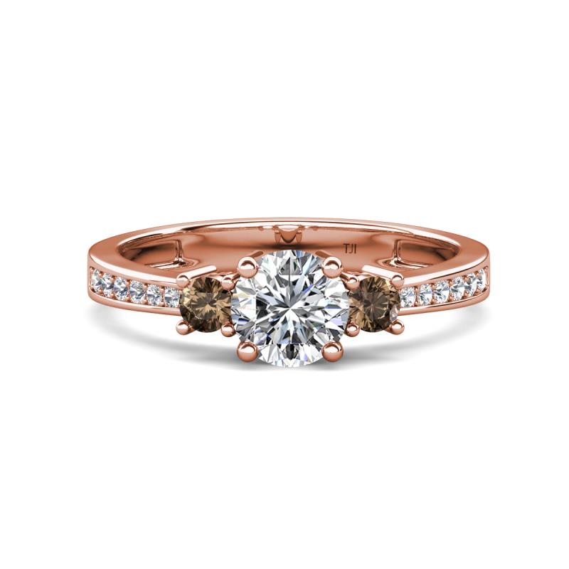 Aniyah 1.34 ctw GIA Certified Classic Three Stone Round Natural Diamond (SI/H) and Smoky Quartz Engagement Ring 