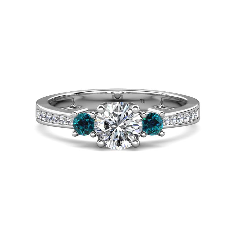 Aniyah 1.34 ctw GIA Certified Classic Three Stone Round Natural Diamond (SI/H) and Blue Diamond Engagement Ring 