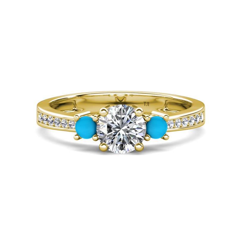 Aniyah 1.28 ctw GIA Certified Classic Three Stone Round Natural Diamond (SI/H) and Turquoise Engagement Ring 