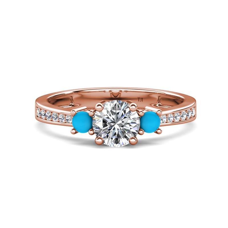 Aniyah 1.28 ctw GIA Certified Classic Three Stone Round Natural Diamond (SI/H) and Turquoise Engagement Ring 
