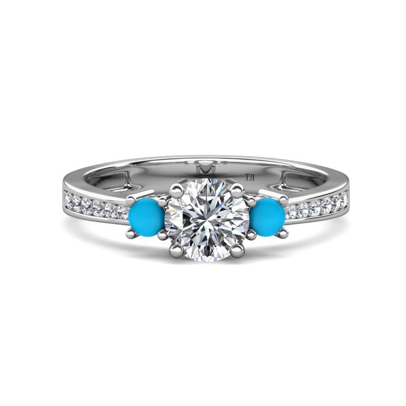 Aniyah 1.28 ctw GIA Certified Classic Three Stone Round Natural Diamond (SI/G) and Turquoise Engagement Ring 