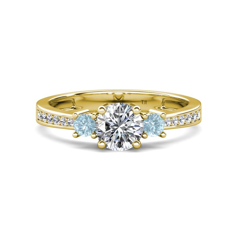 Aniyah 1.30 ctw (6.50 mm) IGI Certified Classic Three Stone Round Lab Grown Diamond (VS1/F) and Aquamarine Engagement Ring 