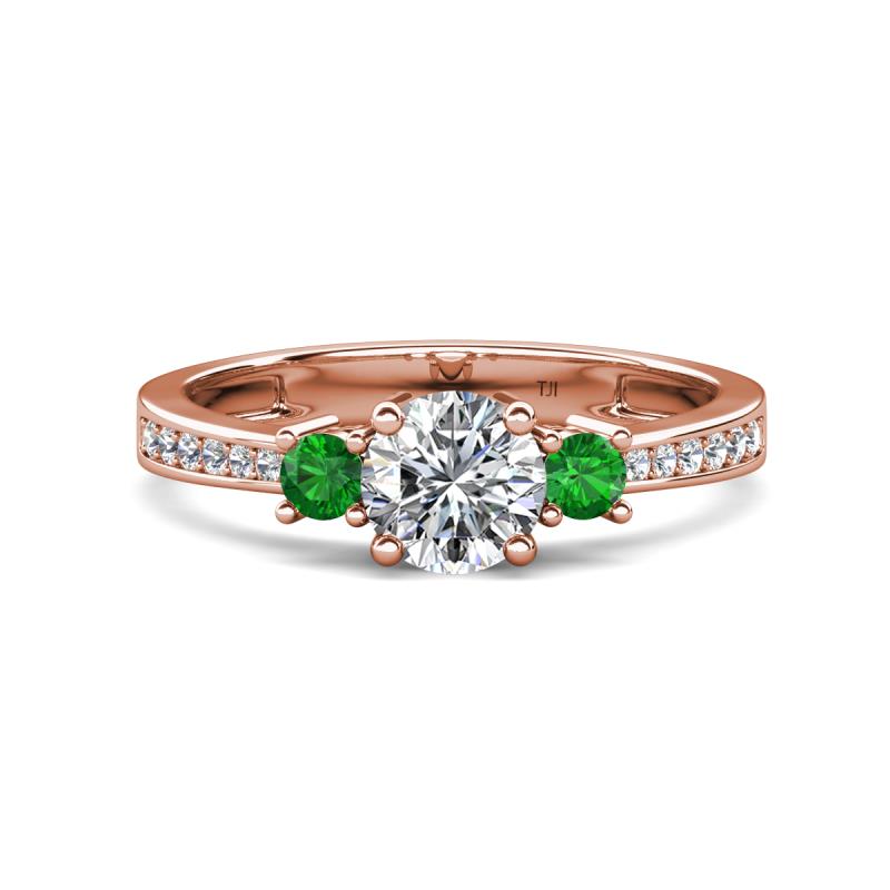Aniyah 1.38 ctw IGI Certified Classic Three Stone Round Lab Grown Diamond (VS1/F) and Green Garnet Engagement Ring 