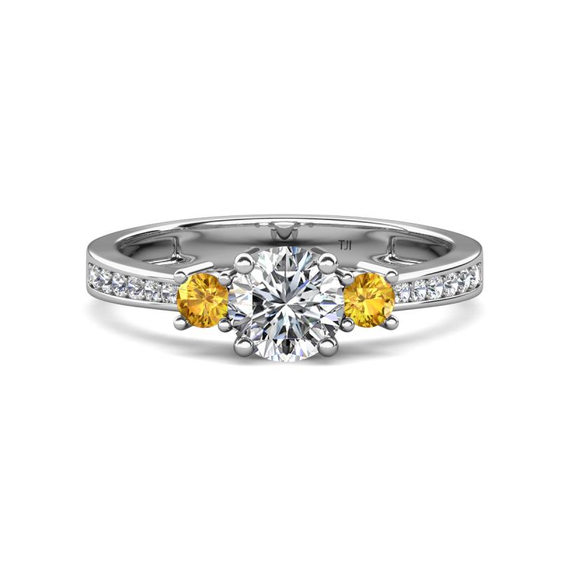 Aniyah 1.30 ctw IGI Certified Classic Three Stone Round Lab Grown Diamond (VS1/F) and Citrine Engagement Ring 