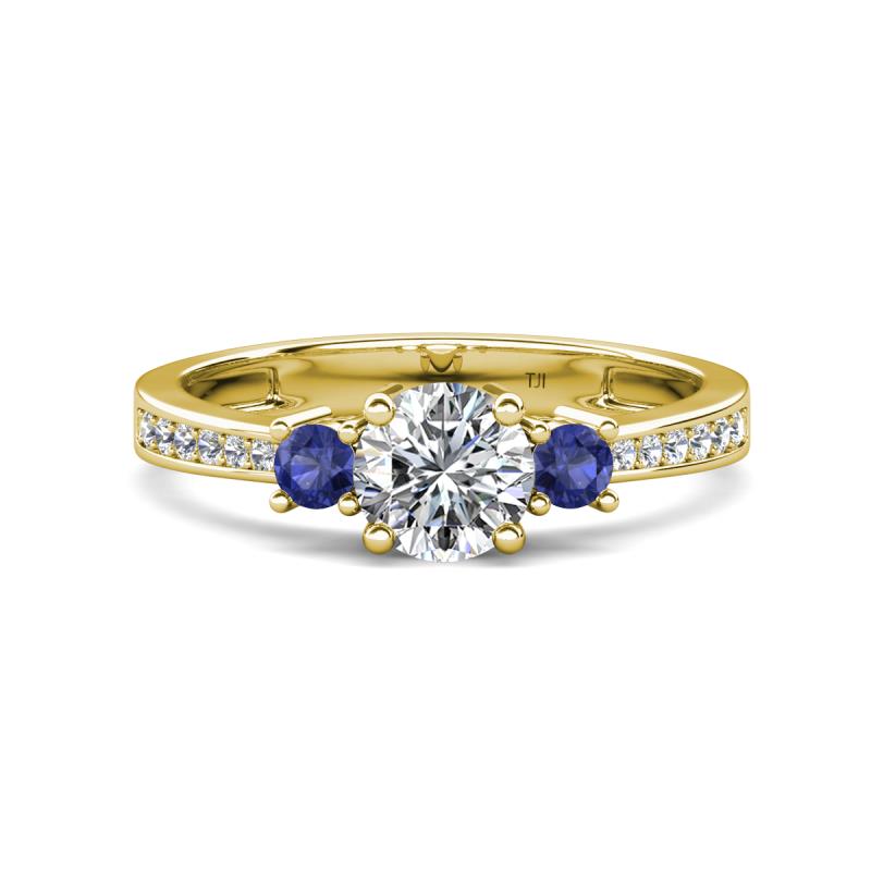 Aniyah 1.30 ctw IGI Certified Classic Three Stone Round Lab Grown Diamond (VS1/F) and Iolite Engagement Ring 