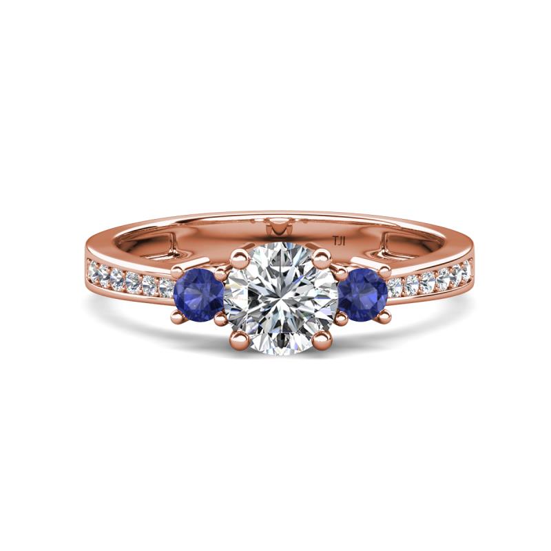 Aniyah 1.30 ctw IGI Certified Classic Three Stone Round Lab Grown Diamond (VS1/F) and Iolite Engagement Ring 