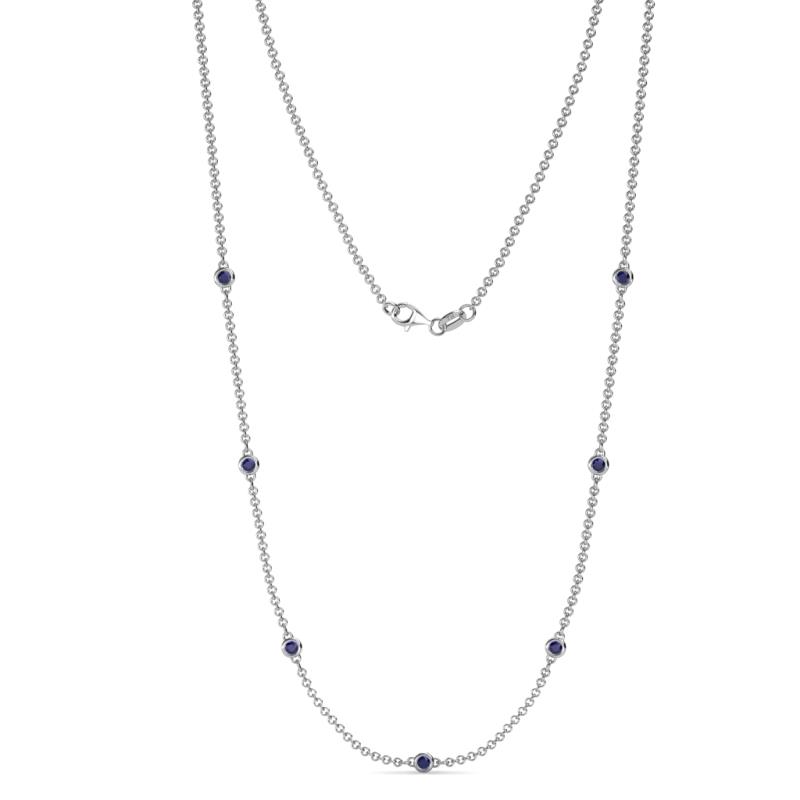 Salina 7Stn Blue Sapphire on Cable Necklace Stone Blue Sapphire ctw Womens Station Necklace K White Gold