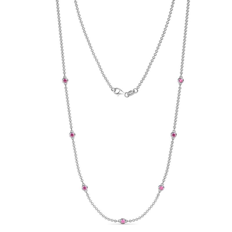 Salina 7Stn Pink Sapphire on Cable Necklace Stone Pink Sapphire ctw Womens Station Necklace K White Gold