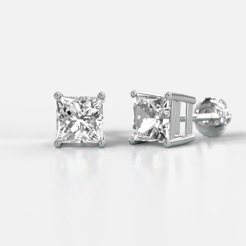 Alina Princess Cut Lab Grown Diamond Four Prongs Solitaire Stud Earrings 