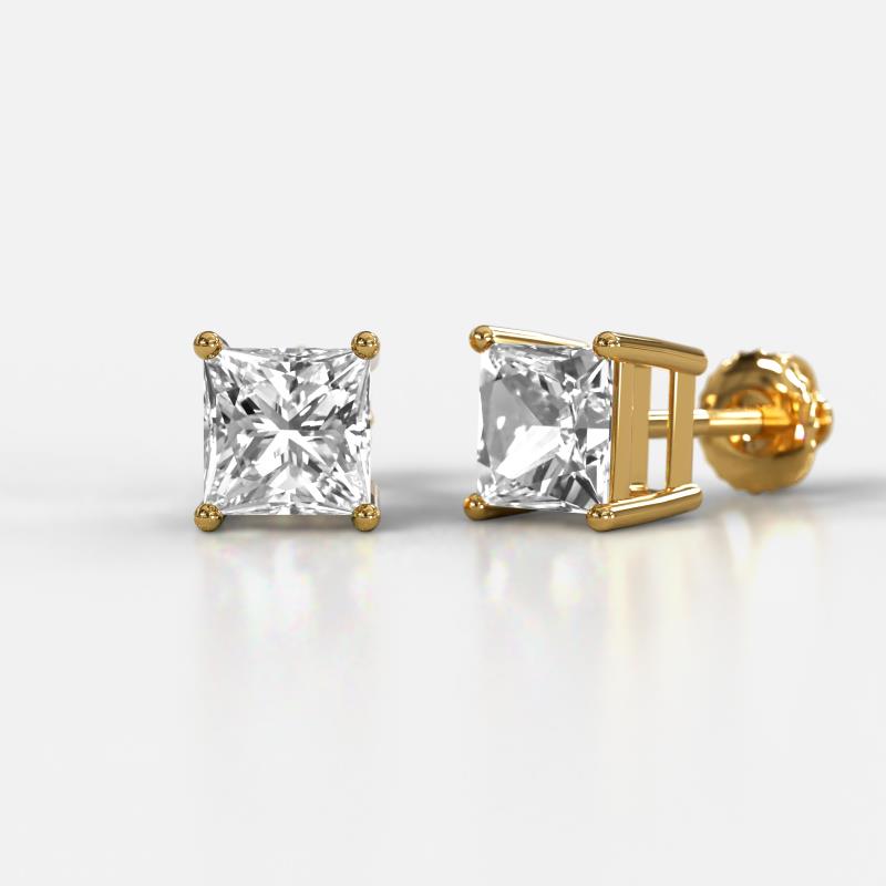 Alina Princess Cut Lab Grown Diamond Four Prongs Solitaire Stud Earrings 