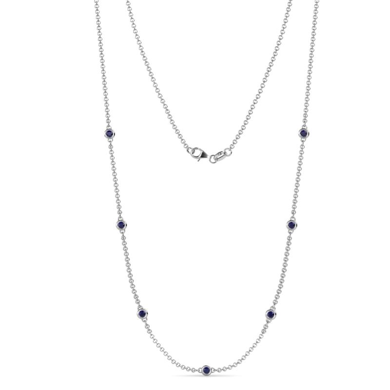 Salina 7Stn Blue Sapphire on Cable Necklace Stone Blue Sapphire ctw Womens Station Necklace K White Gold