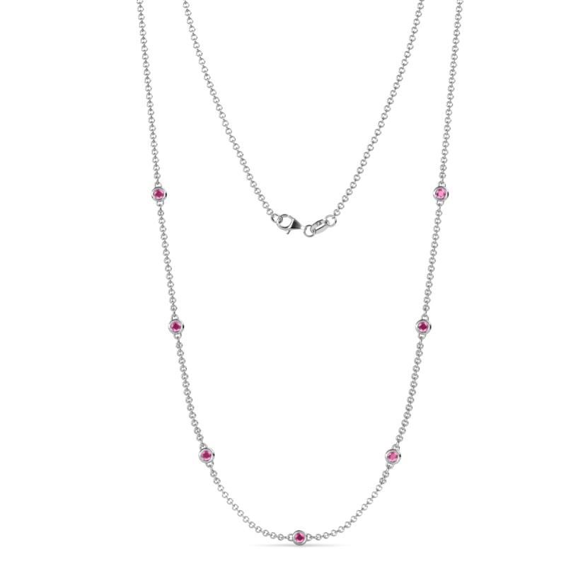 Salina 7Stn Pink Sapphire on Cable Necklace Stone Pink Sapphire ctw Womens Station Necklace K White Gold